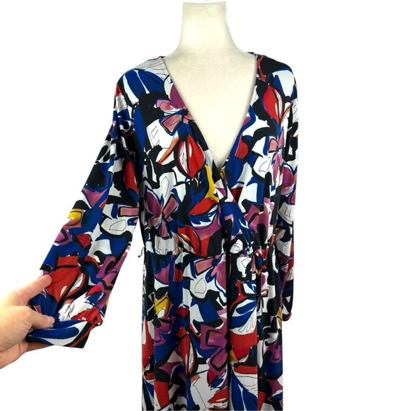 Eloquii Kimono Maxi Faux Wrap Dress Hawaiian Floral Long Sleeve Plus Size 18 - Picture 6 of 16